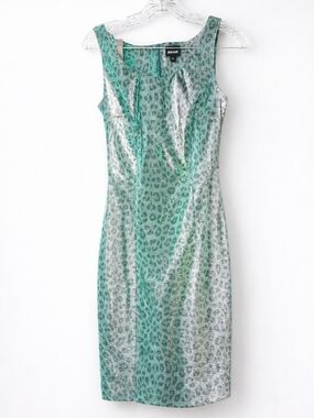 Just Cavalli Green Metallic Leopard Midi Dress
